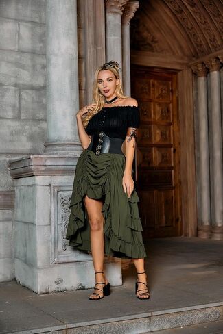 Scarlet Darkness Women's 2024 Summer Skirt Gothic Steampunk Skirt Victorian High-Low Bustle Skirt in Kuwait