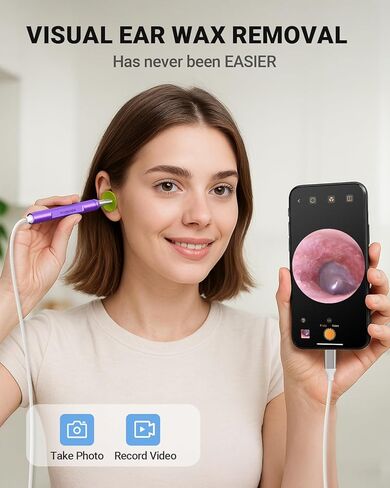 منظار رقمي متوافق مع أجهزة iPhone و Android ، وكاميرا الأذن عالية الدقة مع أدوات إزالة شمع الأذن ، ونطاق أذن الفيديو مع الضوء والتقاط الصور ومقاطع الفيديو (الفضة) in Kuwait
