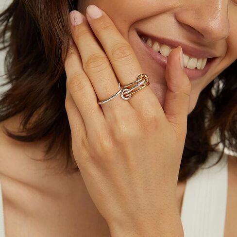نوكميت 14K حلقات قابلة للتكديس مطلي بالذهب للنساء 4 فرق بيان متشابكة مع هدايا مجوهرات مختلطة من الزركونيا الفضية والذهب المكعب. in Kuwait
