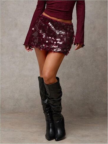 MakeMeChic Women's Sequin Skirt Mini Skirt Summer Bodycon Sparkly Skirt with Shorts Underneath Pink X-Small in Kuwait