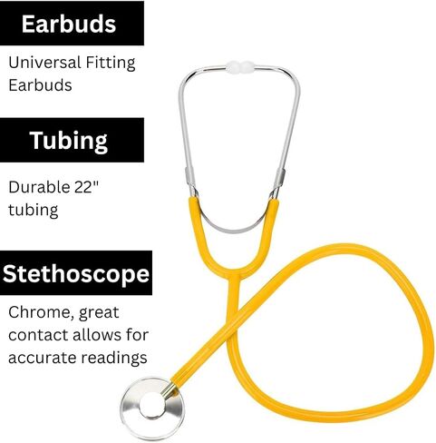 Stethoscope – 22" Long Tubing, Lightweight Stethoscope with Aluminum Chestpiece – Single Head, Acoustic Sound Yellow Doctors, Nurses, Students, Medical and Home Use in Saudi Arabia