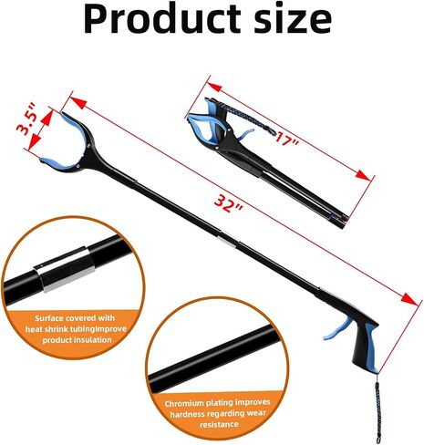 1pcs Blue 32 "قابلة للطي ، أداة الوصول إلى المتسابق ، أداة التقاط Racter Grabber لكبار السن مع الفك المضاد للانزلاق 360 درجة ، ومغناطيس قوي ، ملتزمات القمامة الطويلة الإضافية ، منتقي القمامة in Kuwait