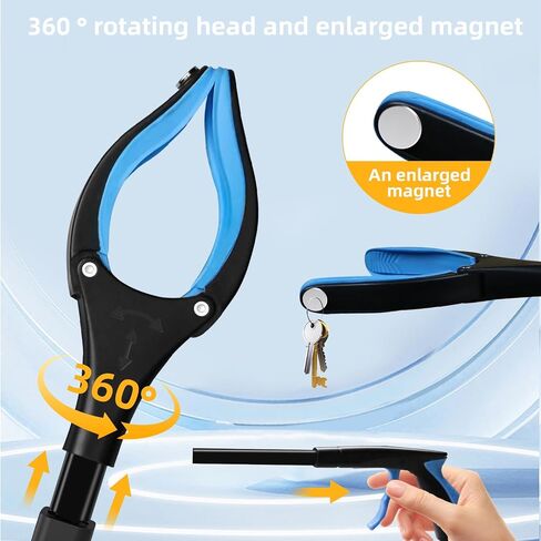 1pcs Blue 32 "قابلة للطي ، أداة الوصول إلى المتسابق ، أداة التقاط Racter Grabber لكبار السن مع الفك المضاد للانزلاق 360 درجة ، ومغناطيس قوي ، ملتزمات القمامة الطويلة الإضافية ، منتقي القمامة in Kuwait