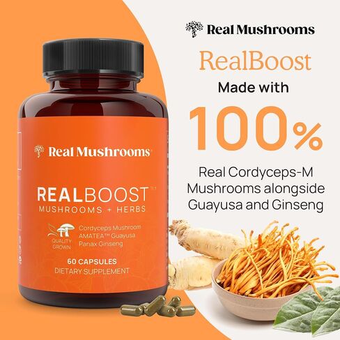 Real Mushrooms Cordyceps Capsules - Performance Mushroom Extract Supplement with Organic Militaris for Energy Immune Support Vegan Supplement, Non-GMO, 300 Caps in Saudi Arabia