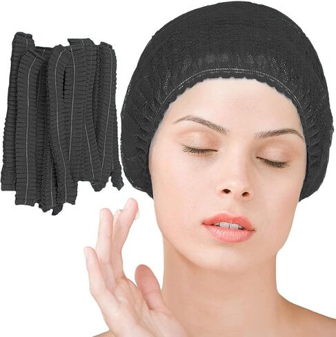قبعات بوفانت التي يمكن التخلص منها 100pcs ، شبكة شعر 24inches ، قبعة غبار مرنة لخدمة الطعام ، صالون ، سبا ، غطاء رأس المطبخ (أسود) in Kuwait