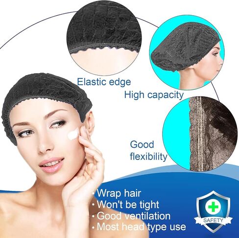 قبعات بوفانت التي يمكن التخلص منها 100pcs ، شبكة شعر 24inches ، قبعة غبار مرنة لخدمة الطعام ، صالون ، سبا ، غطاء رأس المطبخ (أسود) in Kuwait