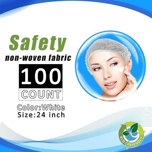 قبعات بوفانت التي يمكن التخلص منها 100pcs ، شبكة شعر 24inches ، قبعة غبار مرنة لخدمة الطعام ، صالون ، سبا ، غطاء رأس المطبخ (أسود) in Kuwait