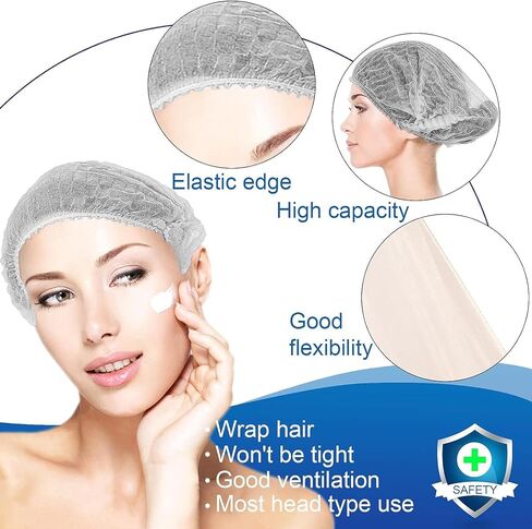 قبعات بوفانت التي يمكن التخلص منها 100pcs ، شبكة شعر 24inches ، قبعة غبار مرنة لخدمة الطعام ، صالون ، سبا ، غطاء رأس المطبخ (أسود) in Kuwait