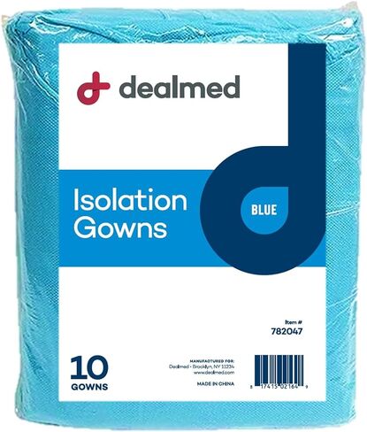 Dealmed Blue Isolation Gown – Disposable Medical Gowns, Latex-Free, Perfect for Hospitals, Medical Facilities, and Physicians’ Offices (Pack of 10) in Saudi Arabia