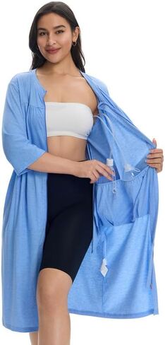 Post Surgery Hospital Gown for Women with Zipper, 4 Drain Pockets, 3/4 Sleeves, 2 Side Pockets, Mastectomy Recovery Dress in Kuwait