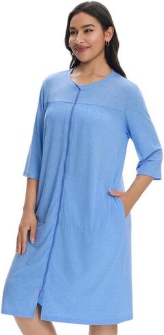 Post Surgery Hospital Gown for Women with Zipper, 4 Drain Pockets, 3/4 Sleeves, 2 Side Pockets, Mastectomy Recovery Dress in Kuwait