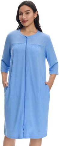 Post Surgery Hospital Gown for Women with Zipper, 4 Drain Pockets, 3/4 Sleeves, 2 Side Pockets, Mastectomy Recovery Dress in Kuwait