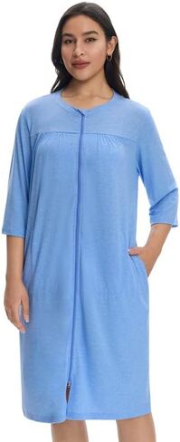 Post Surgery Hospital Gown for Women with Zipper, 4 Drain Pockets, 3/4 Sleeves, 2 Side Pockets, Mastectomy Recovery Dress in Kuwait