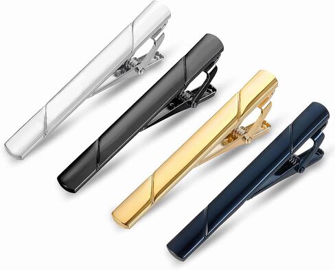 Roctee 4Pcs Tie Clips For Men Skinny Ties, 1.4 Inch Tie Bars Set For Slim Ties, Silver Gold Clip Tie For Short Neckties, Classic Men's Tie Clasp Accessories in Kuwait