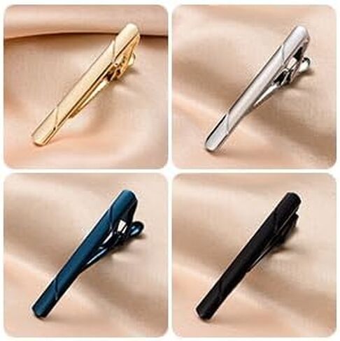 Roctee 4Pcs Tie Clips For Men Skinny Ties, 1.4 Inch Tie Bars Set For Slim Ties, Silver Gold Clip Tie For Short Neckties, Classic Men's Tie Clasp Accessories in Kuwait