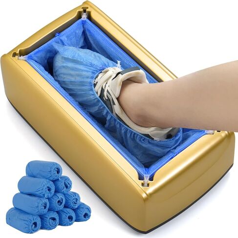 Shoe Cover Dispenser with 200pcs Shoe Covers Disposable, Easy to Use Automatic Shoe Cover Machine for Party, Fits Size Up to 11 US Men, Widely Applicable in Indoor(Silver) in Saudi Arabia