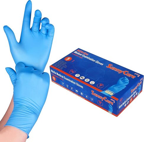 100pcs Sunnycare 8201 Blue Nitrile Medical Lloves Powder Free Chemo Rate (Non Vinyl Latex) 100/Box Size: Small in Saudi Arabia
