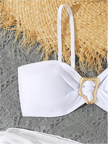 SweatyRocks Girl's 3 Piece Swimsuit High Waist Spaghetti Strap Bathing Suit with Mesh Sarong Wraps in Saudi Arabia