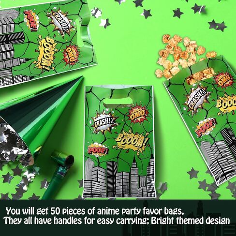 Sweetude 50 Pcs Anime Party Treat Gift Bags Yellow and Red Stars Anime Theme Treat Bags Cartoon Candy Wrapping with Handle for Birthday Favor Supplies in Kuwait