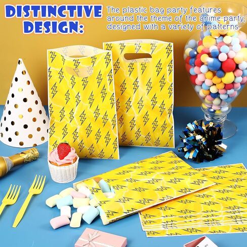 Sweetude 50 Pcs Anime Party Treat Gift Bags Yellow and Red Stars Anime Theme Treat Bags Cartoon Candy Wrapping with Handle for Birthday Favor Supplies in Kuwait
