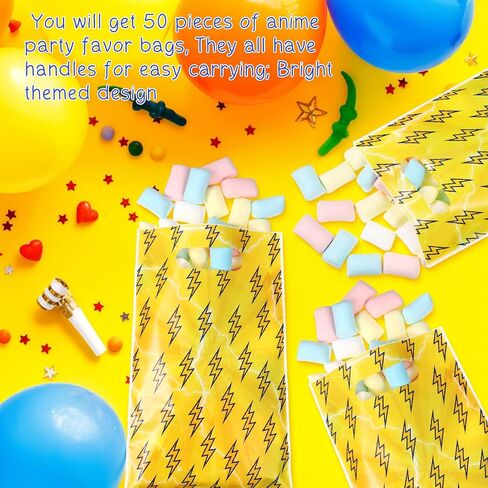 Sweetude 50 Pcs Anime Party Treat Gift Bags Yellow and Red Stars Anime Theme Treat Bags Cartoon Candy Wrapping with Handle for Birthday Favor Supplies in Kuwait