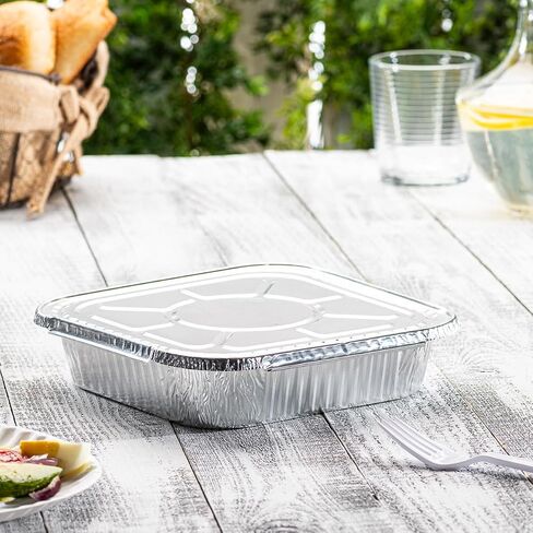 GUSTO [25 Sets 8-Inch Square Foil Pans (Lids Not Included) - Aluminum Pans, Disposable Food Containers For Baking, Cooking, Storing and Preparing Food (Formerly Comfy Package) in Kuwait