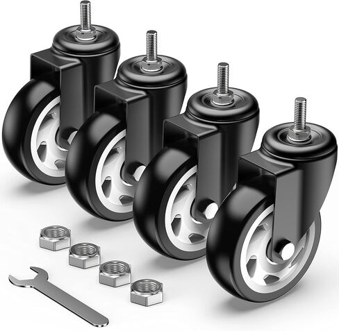 HOLKIE Stem Caster Wheels 2 inch Total Locking Casters Set of 4, Threaded Stem 3/8" -16 x 1 (Diameter 3/8", Length 1") Swivel Heavy Duty Castors Black in Kuwait