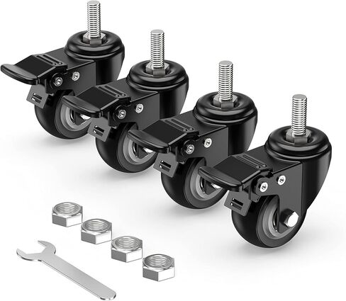 HOLKIE Stem Caster Wheels 2 inch Total Locking Casters Set of 4, Threaded Stem 3/8" -16 x 1 (Diameter 3/8", Length 1") Swivel Heavy Duty Castors Black in Kuwait