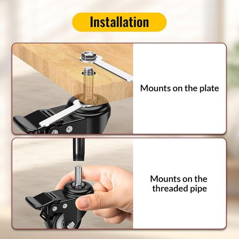 HOLKIE Stem Caster Wheels 2 inch Total Locking Casters Set of 4, Threaded Stem 3/8" -16 x 1 (Diameter 3/8", Length 1") Swivel Heavy Duty Castors Black in Kuwait