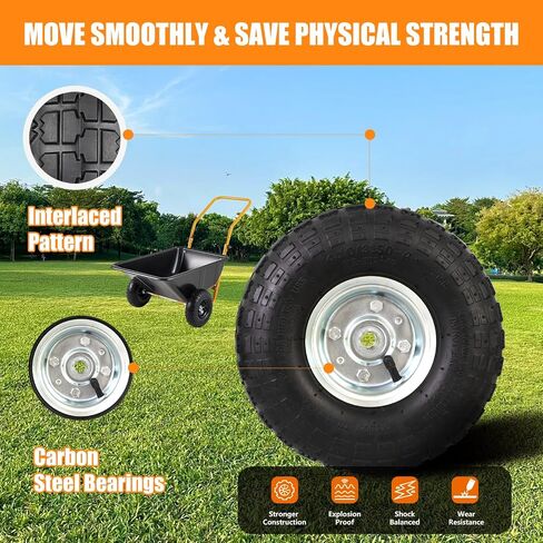 2 Pack 4.10/3.50-4 Tire and Wheel, Premium Rubber Pneumatic Replacement Wheels, Washers and Cotter Pins, with 5/8" Bearings & 2.2" Offset Hub, Compatible with Hand Truck Wheelbarrow Wagon Dollies in Saudi Arabia