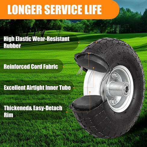 2 Pack 4.10/3.50-4 Tire and Wheel, Premium Rubber Pneumatic Replacement Wheels, Washers and Cotter Pins, with 5/8" Bearings & 2.2" Offset Hub, Compatible with Hand Truck Wheelbarrow Wagon Dollies in Saudi Arabia