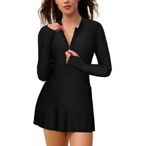 SHEKINI Women's Sun Protection Swimsuits Long Sleeve Zip Rash Guard UPF 50+ Bathing Suit Swimwear in Kuwait