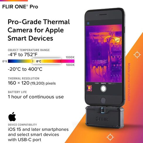 FLIR ONE Pro - Thermal Imaging Camera for iOS Smartphones (iPhone 15 and Newer w/USB-C), 320x240 Super Resolution (160x120 Native IR) in Kuwait