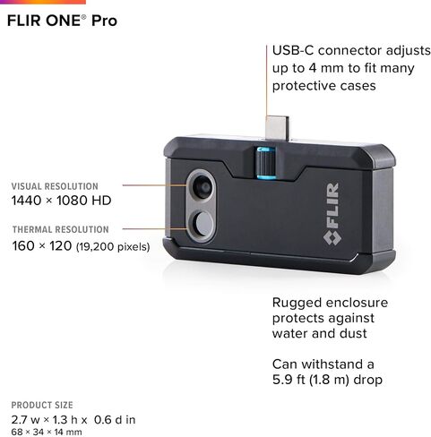FLIR ONE Pro - Thermal Imaging Camera for iOS Smartphones (iPhone 15 and Newer w/USB-C), 320x240 Super Resolution (160x120 Native IR) in Kuwait