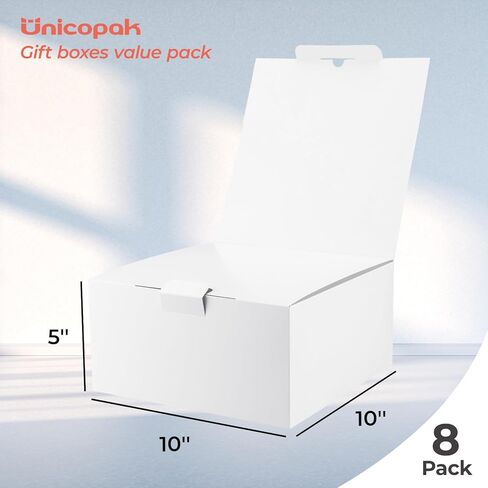 UnicoPak 1 Pack 10x10x5 White Gift Box Large Gift Boxes with Lids for Presents, Ideal for Birthday Anniversary Christmas Wedding Mother's Day Father's Day in Kuwait
