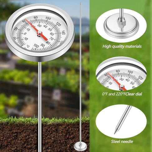 Compost Thermometer 39.4 Inch Stem Composting Soil Thermometer Waterproof Soil Temperature Thermometer, Fahrenheit and Celsius, Stainless Steel, with Composting Temperature Guide in Kuwait