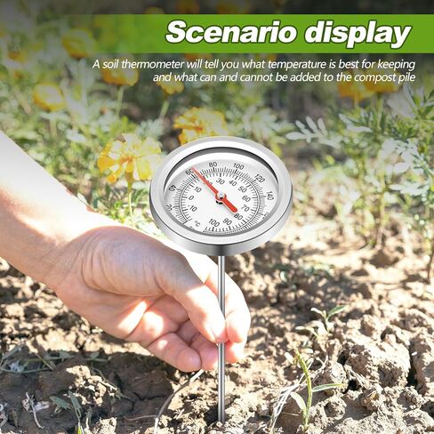 Compost Thermometer 39.4 Inch Stem Composting Soil Thermometer Waterproof Soil Temperature Thermometer, Fahrenheit and Celsius, Stainless Steel, with Composting Temperature Guide in Kuwait