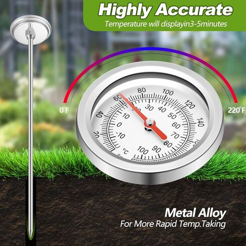 Compost Thermometer 39.4 Inch Stem Composting Soil Thermometer Waterproof Soil Temperature Thermometer, Fahrenheit and Celsius, Stainless Steel, with Composting Temperature Guide in Kuwait