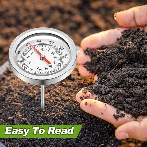 Compost Thermometer 39.4 Inch Stem Composting Soil Thermometer Waterproof Soil Temperature Thermometer, Fahrenheit and Celsius, Stainless Steel, with Composting Temperature Guide in Kuwait