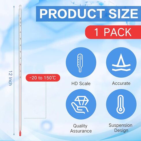 General Purpose Lab Thermometer 12 Inch Total Immersion Glass Liquid -20 to 150℃ Liquid in Glass Thermometer for Laboratories Universities Food and Beverage Processing Clear in Kuwait