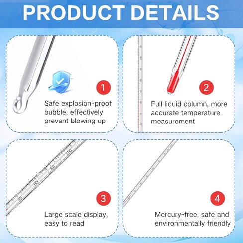 General Purpose Lab Thermometer 12 Inch Total Immersion Glass Liquid -20 to 150℃ Liquid in Glass Thermometer for Laboratories Universities Food and Beverage Processing Clear in Kuwait