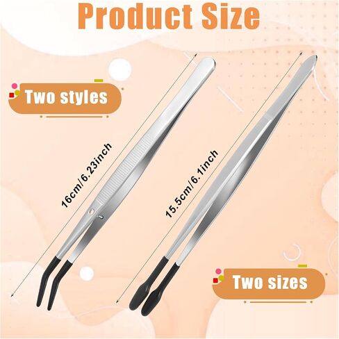 4 Pieces Tweezers with Rubber Tips PVC Rubber Coated Tweezers Rubbers Long Bent Tip Tweezer and Straight Flat Tip Tweezer for Lab Stamp Hobby Jewelry Crafts Feeding (Silver, Black) in Kuwait