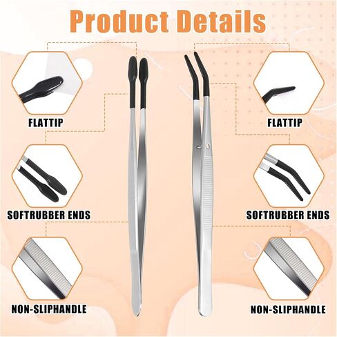 4 Pieces Tweezers with Rubber Tips PVC Rubber Coated Tweezers Rubbers Long Bent Tip Tweezer and Straight Flat Tip Tweezer for Lab Stamp Hobby Jewelry Crafts Feeding (Silver, Black) in Kuwait