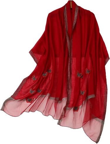 Isurrender Silk Embroidered Long Scarf Lightweight Wrap for Evening Party Fashion Pashmina Shawl Wraps for Women Formal in Saudi Arabia