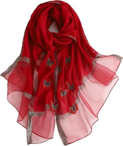 Isurrender Silk Embroidered Long Scarf Lightweight Wrap for Evening Party Fashion Pashmina Shawl Wraps for Women Formal in Saudi Arabia