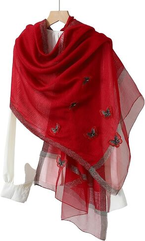 Isurrender Silk Embroidered Long Scarf Lightweight Wrap for Evening Party Fashion Pashmina Shawl Wraps for Women Formal in Saudi Arabia