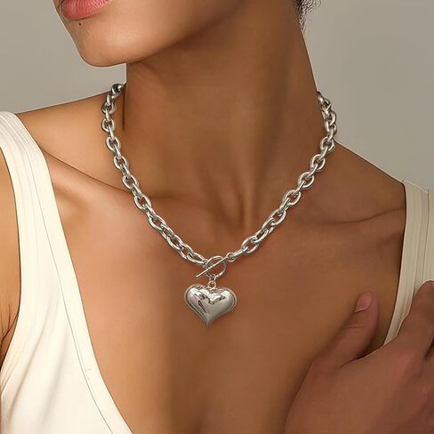 Gold Siver Heart Necklace for Women Trendy Chunky Choker Necklaces Jewelry for Women in Saudi Arabia