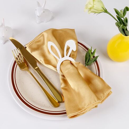 Christmas Satin Cloth Napkins and Napkin Rings Set of 24, 20" x 20" Washable Reusable Red Green Napkins + Matte Gold Semicircle Napkin Rings, Ideal Dinner Table Set for Christmas New Year in Kuwait