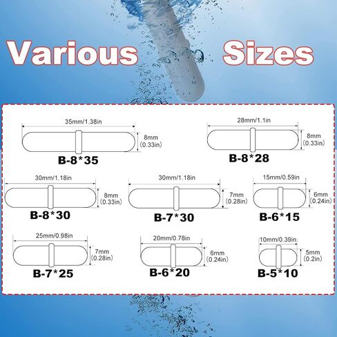 Magnetic Stir Bar Set, Lab Type-B Mixed Size PTFE Magnetic Stirrer Mixer Stir Bars for Flat Bottom Beaker, 8x35mm, 8x30mm, 8x28mm, 7x30mm Magnetism for Laboratory Home DIY Project in Kuwait