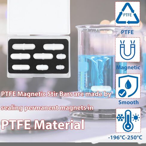 Magnetic Stir Bar Set, Lab Type-B Mixed Size PTFE Magnetic Stirrer Mixer Stir Bars for Flat Bottom Beaker, 8x35mm, 8x30mm, 8x28mm, 7x30mm Magnetism for Laboratory Home DIY Project in Kuwait